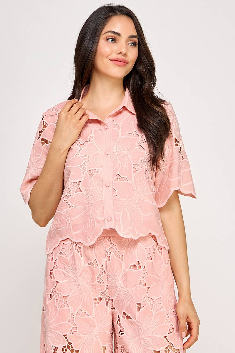 Ellison Floral Lace Blouse: Blush