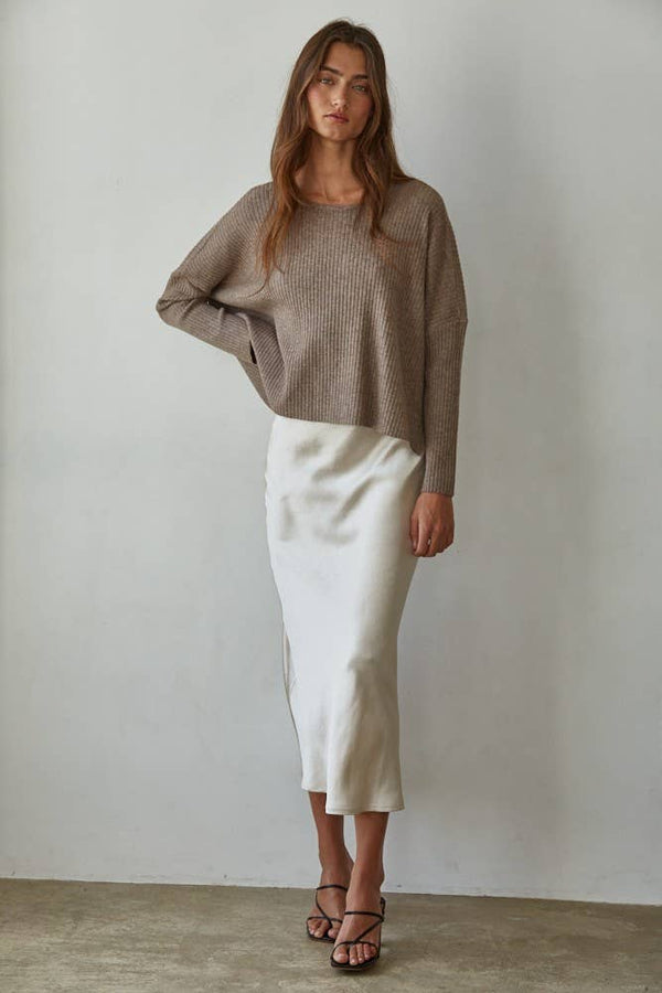 By Together: Ribbed Dolman Sleeve Sweater in Dark Mocha