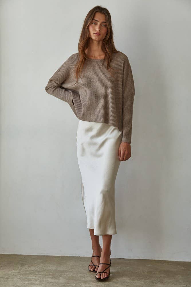 By Together: Ribbed Dolman Sleeve Sweater in Dark Mocha