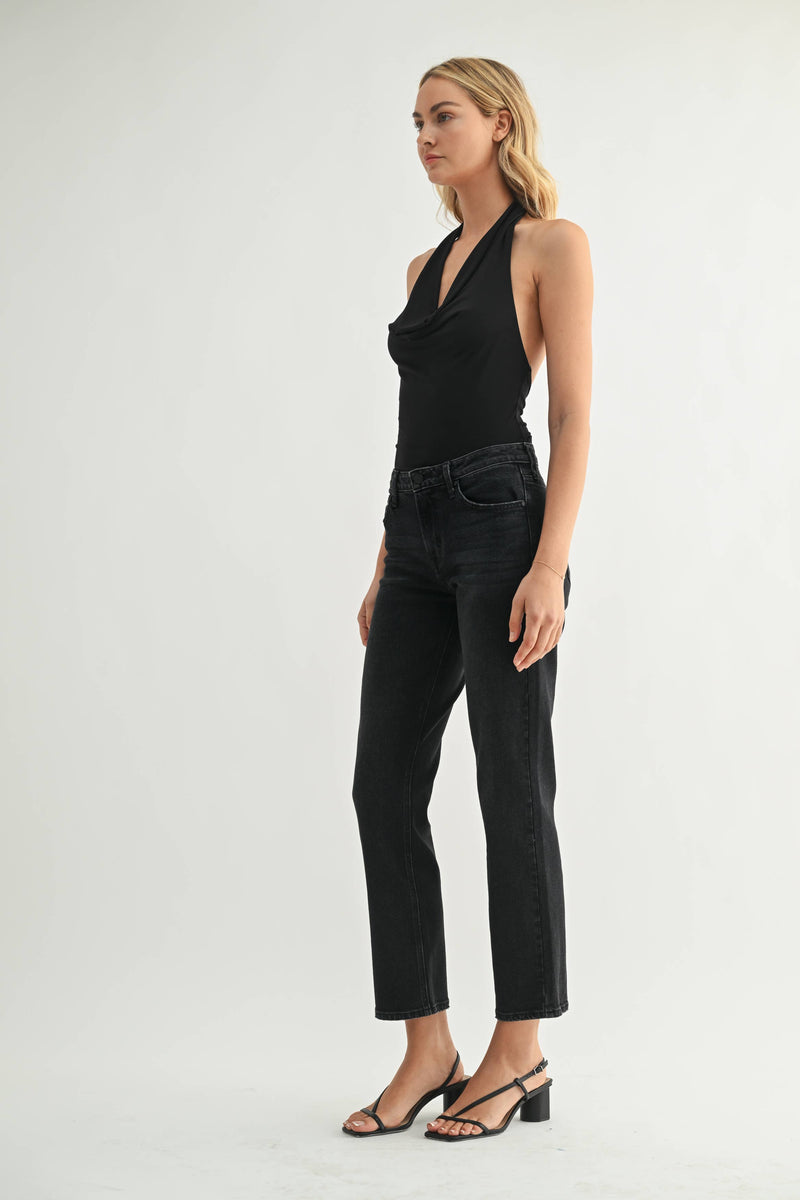 JUST BLACK DENIM - Black Clean Mid Rise Straight Jeans