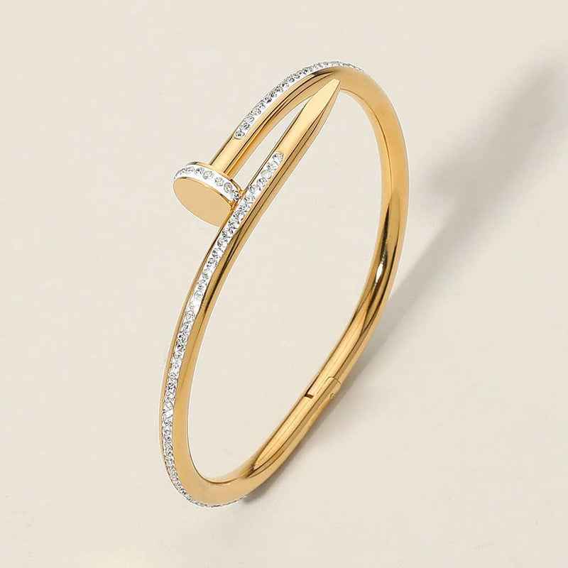 Sensibling Corp: Stone Paved Hinged Bangle Bracelet in Gold