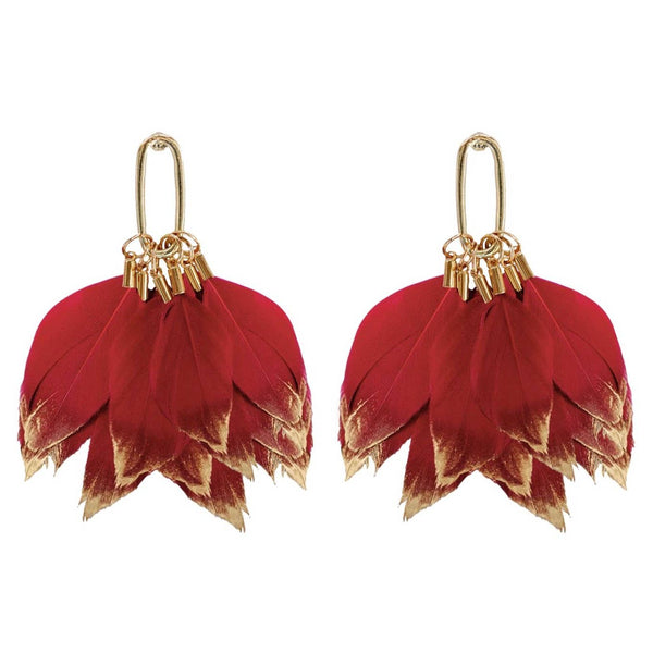 St Armands Designs of Sarasota - Garnet Gold Dipped Fall Feather Statement Earrings
