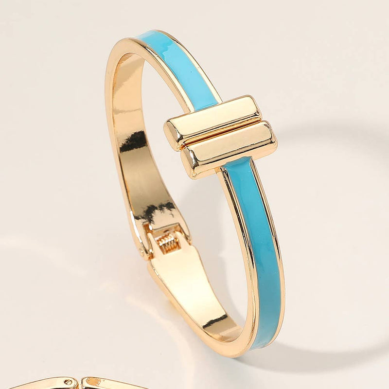 Sensibling Corp: Metal Bar Tip Enamel Hinged Bangle Bracelet in Black