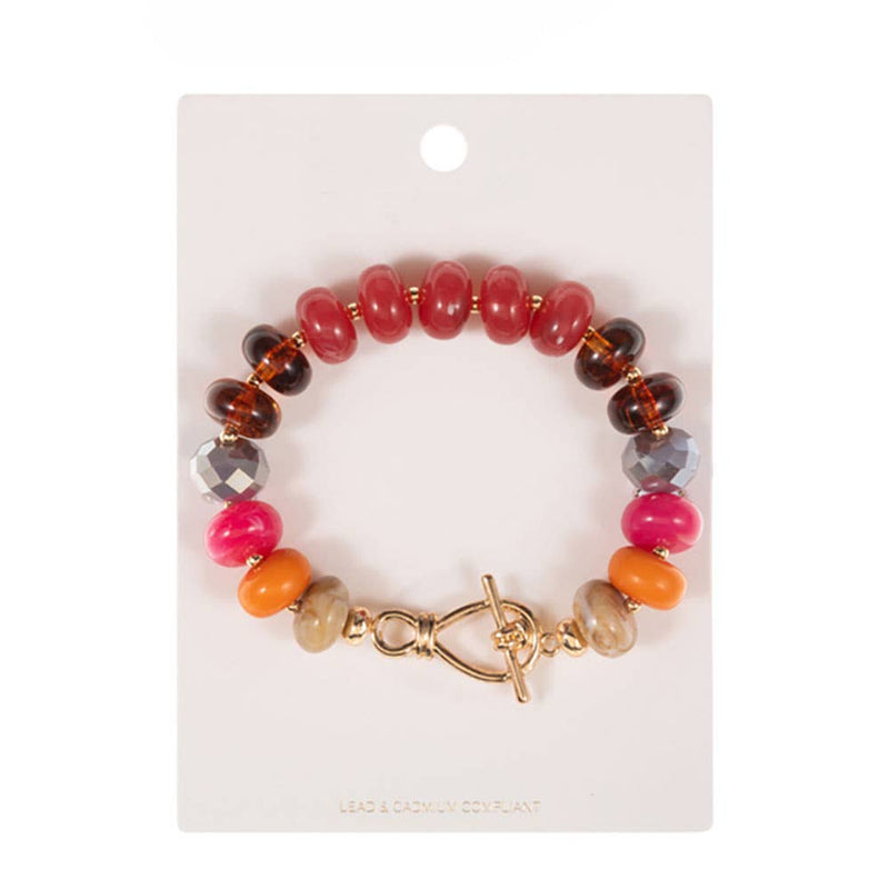 Sensibling Corp: Ombre Chunky Multi Beads Stretch Bracelet in Neutral