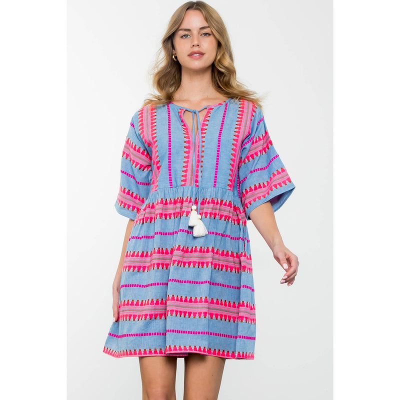 THML - Tassel Tie Pattern Knit Stripe Dress