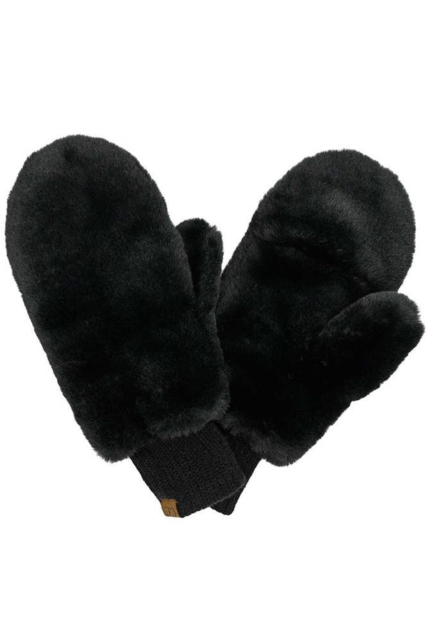 Hana: C.C Faux Fur Mittens with Lining in Black