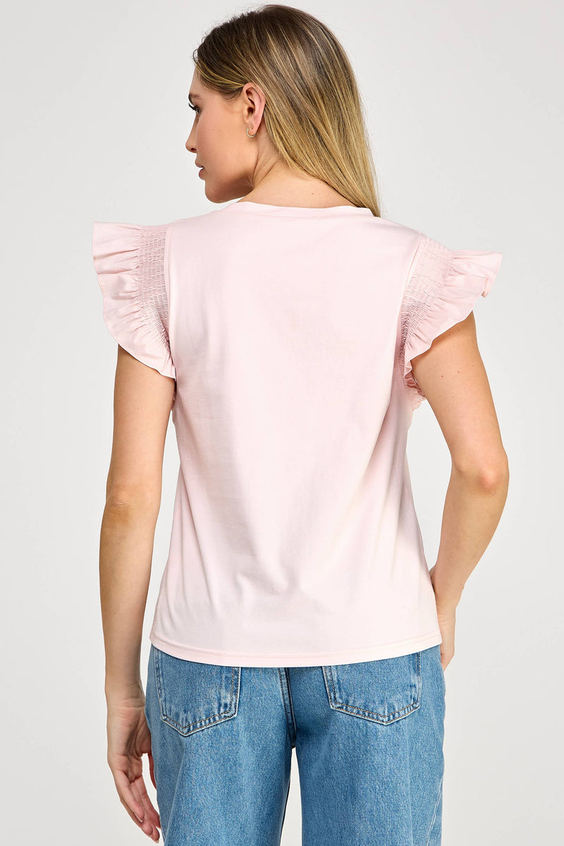 Ellison - Ruffle Sleeve Tank Powder Pink