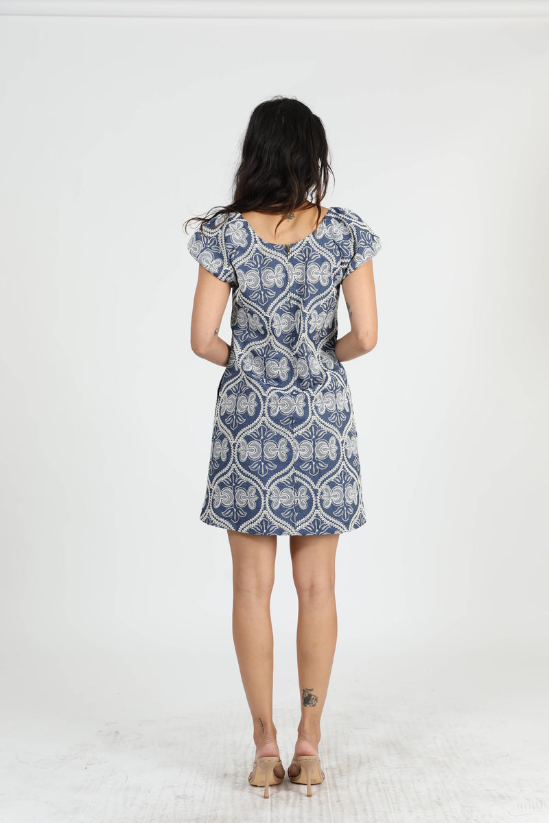 Greylin - Teagan Embroidered Shift Mini Dress: Blue