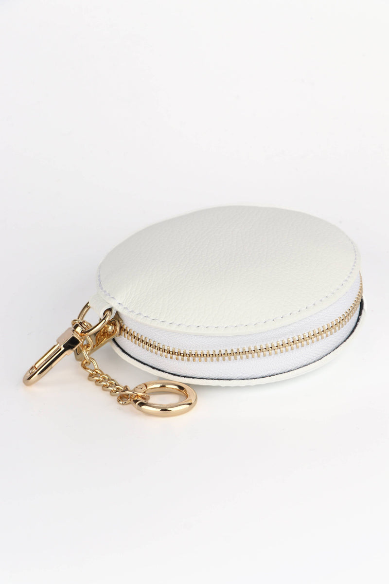 Sarta - Italian Leather Round Clip-On Coin Purse in White: White