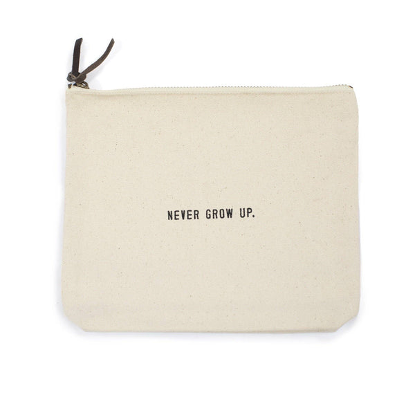 Sugarboo & Co - Never Grow Up Canvas Zip Bag 8.5"x7.5"