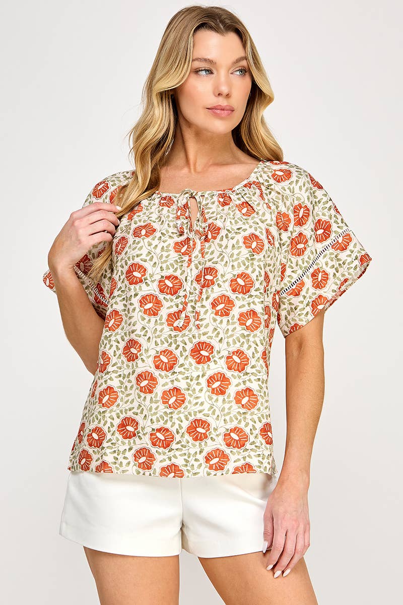 Ellison Round Neck Peasant Blouse: Cream