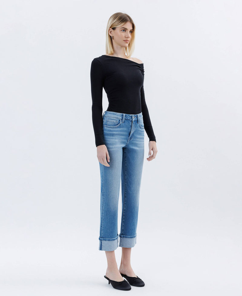 FLYING MONKEY - HIGH RISE CUFFED CROP STRAIGHT JEANS INSTINCTIVELY