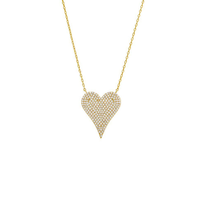 By Adina Eden - Pave CZ Elongated Heart Necklace: Gold / 13MM