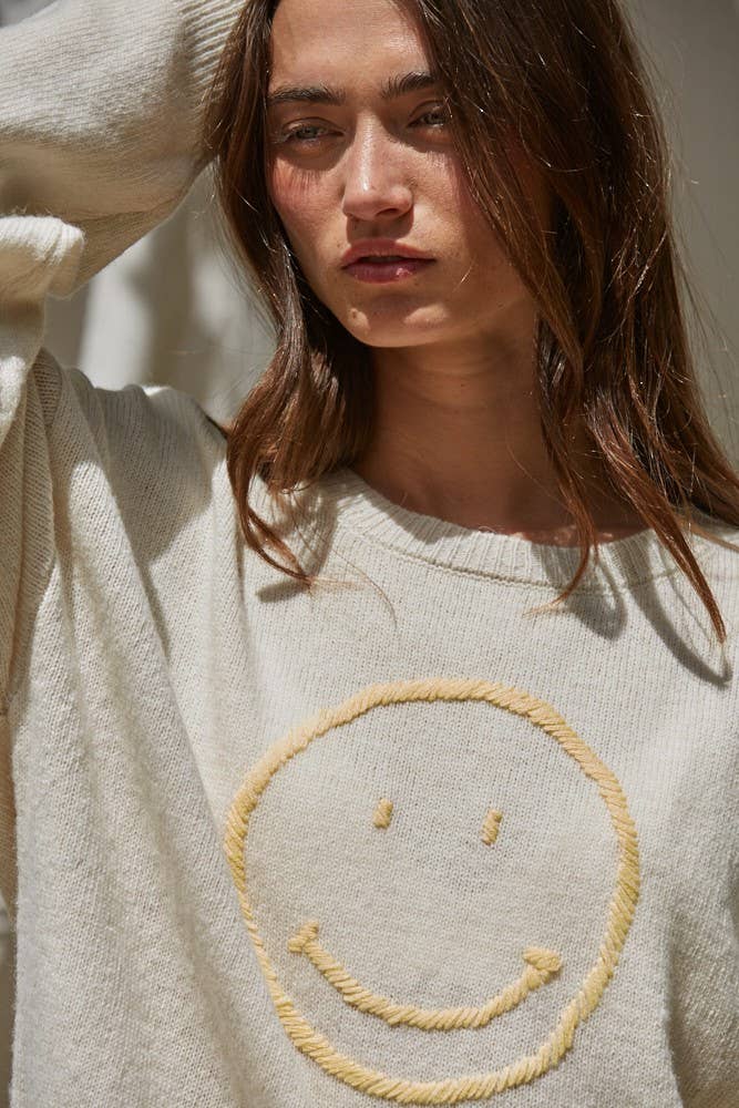 By Together: Knit Sweater Smiley Face in Light Blue