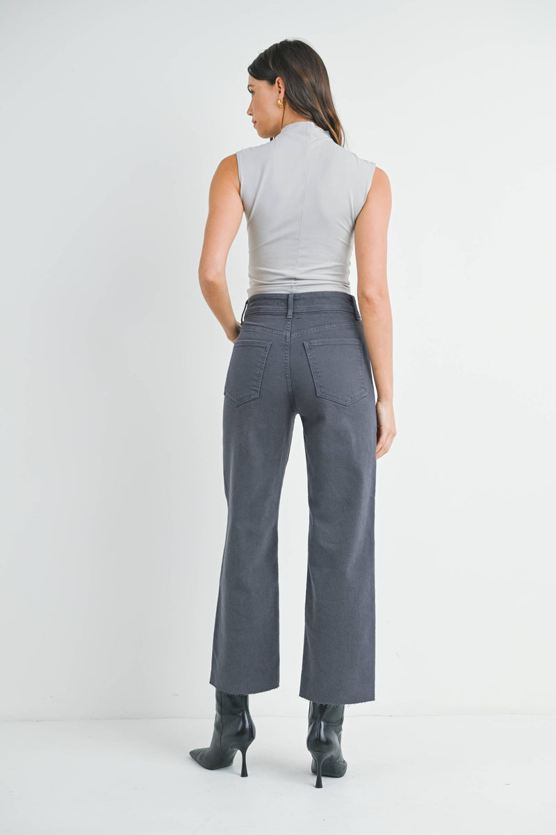 JUST BLACK DENIM - CHARCOAL - High Rise Utility Wide Leg