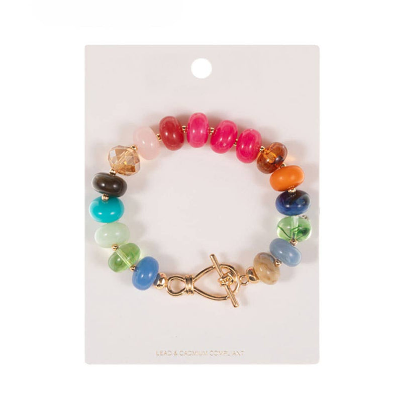 Sensibling Corp: Ombre Chunky Multi Beads Stretch Bracelet in Neutral