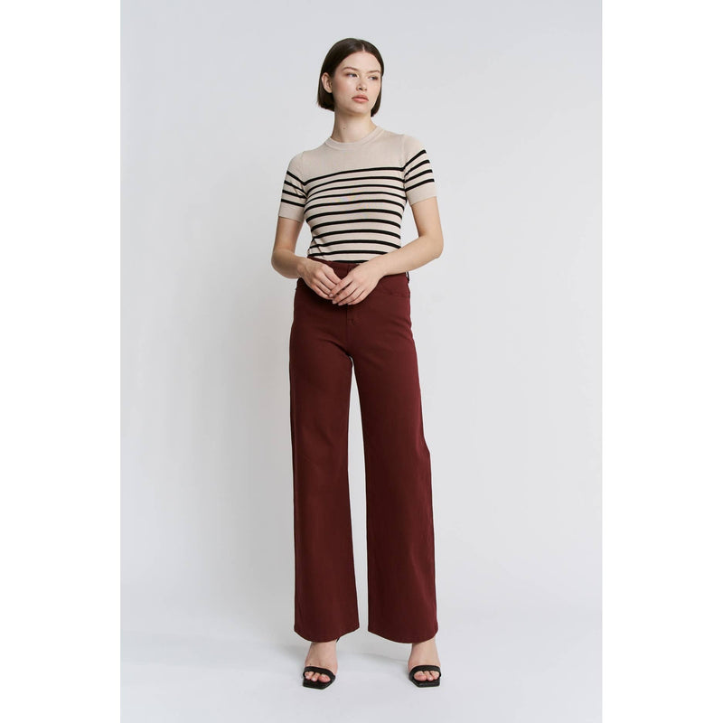 Mica Denim - HIGH RISE WIDE LEG: DEEP BURGUNDY