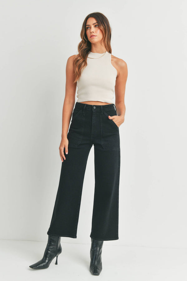 JUST BLACK DENIM - Black- HR Cargo Pocket Wide Leg