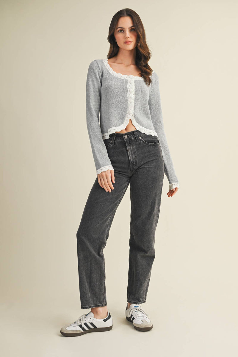 Mustard Seed: Scoop Neck, Scalloped Edge Cardigan