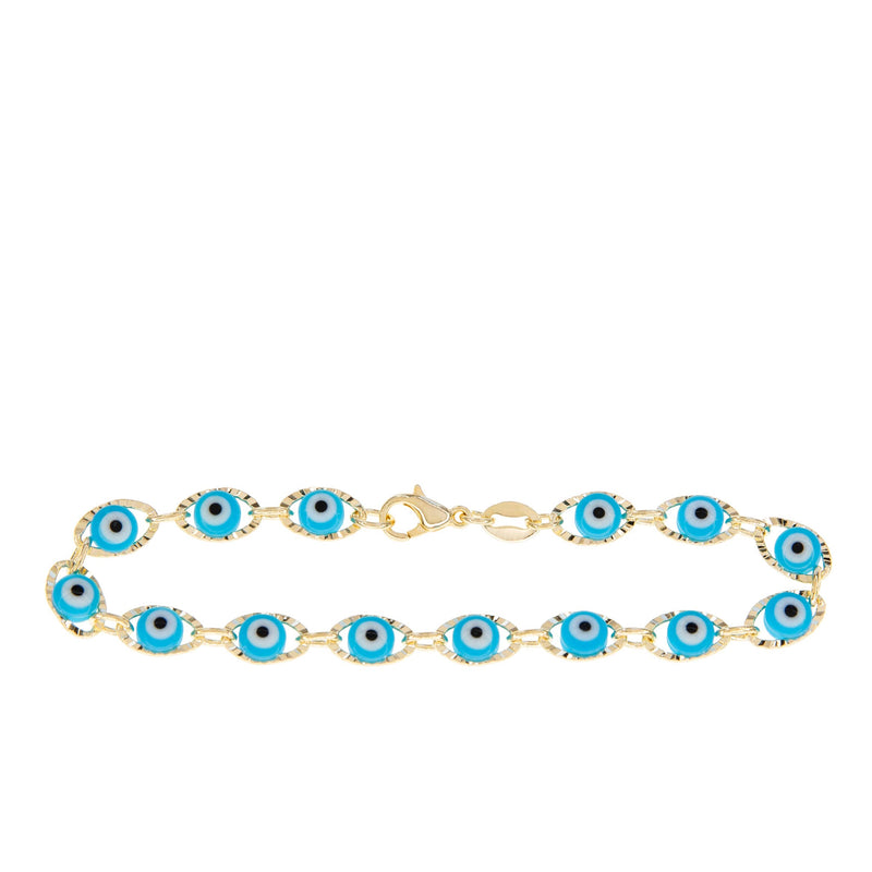 Marlyn Schiff - gold plated mini glass bead evil eye bracelet: Gold plated-white
