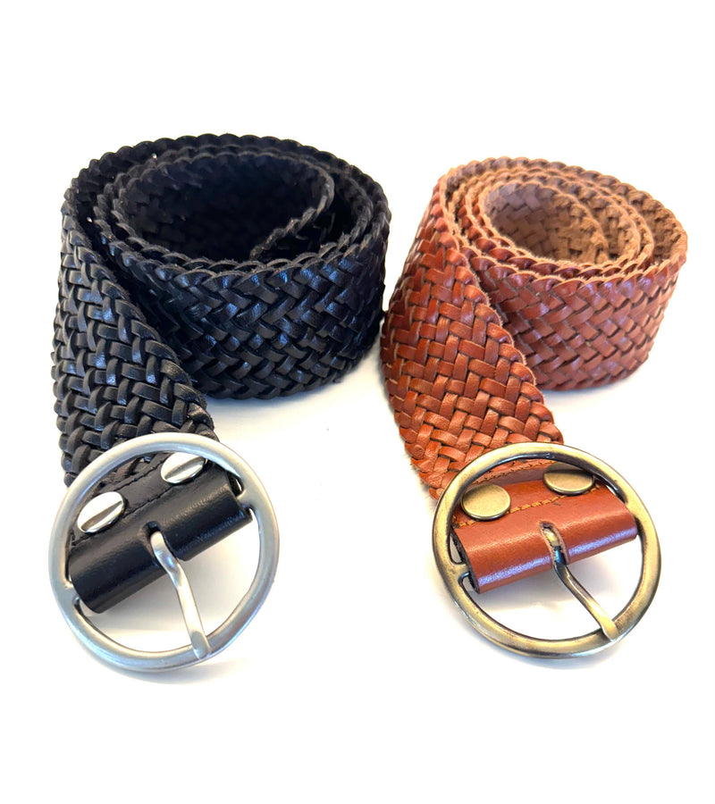 New! Limited Edition Cognac Leather Braided Belt: Cognac