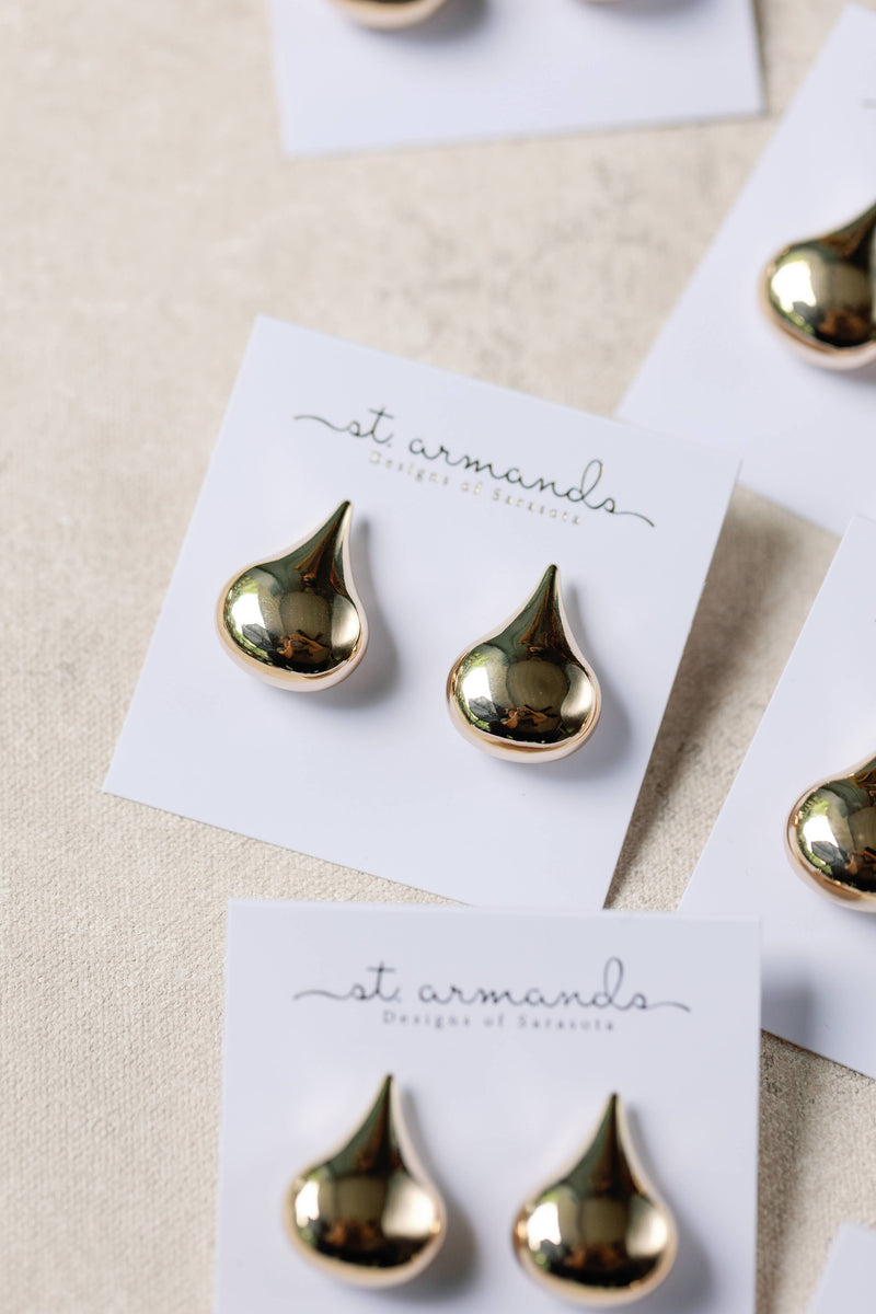 St Armands Designs of Sarasota - 1 Inch Gold Teardrop Statement Stud