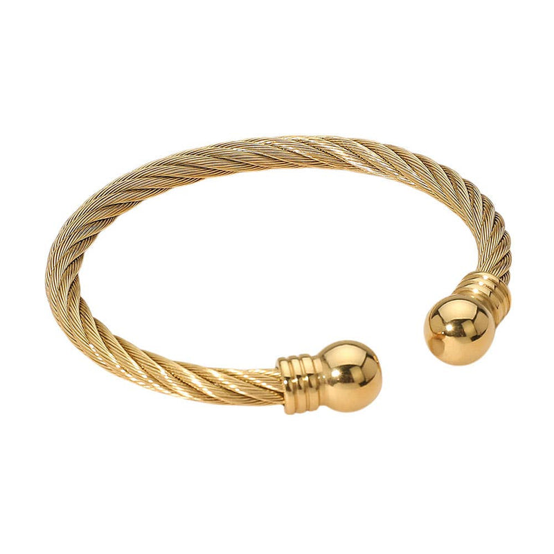 Sensibling Corp: Stainless Steel Polished Ball Tip Cable Cuff Bracelet in Silver