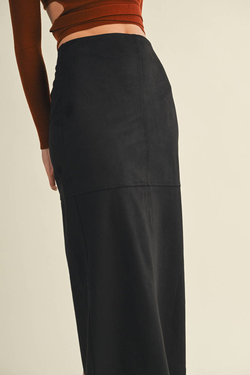 Mustard Seed - The Luxe Suede Black Midi Skirt