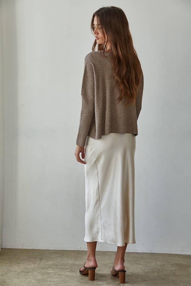 By Together: Ribbed Dolman Sleeve Sweater in Dark Mocha