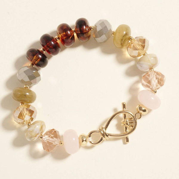 Sensibling Corp: Ombre Chunky Multi Beads Stretch Bracelet in Neutral