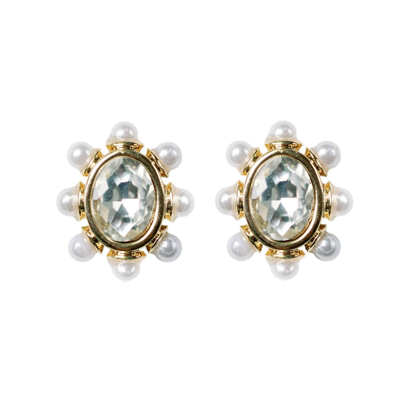 St Armands Designs of Sarasota - Crystal Pearl Oval Stud Earrings