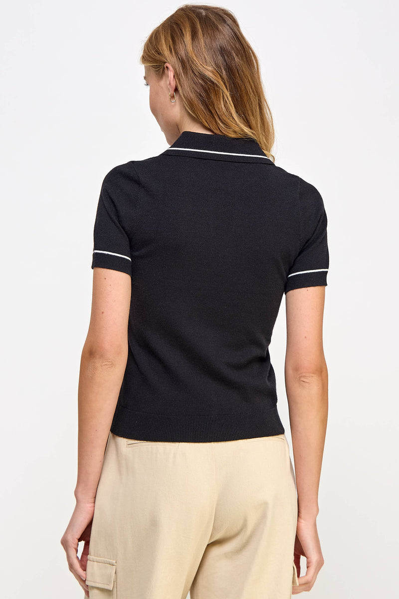 Ellison Contrasting Trim Knit Polo: Black