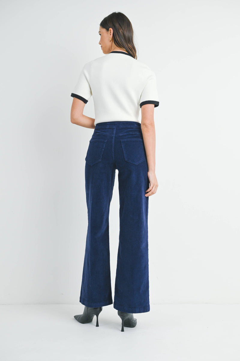 JBD - NAVY - Corduroy Mini Patch Pocket Wide Leg Pants