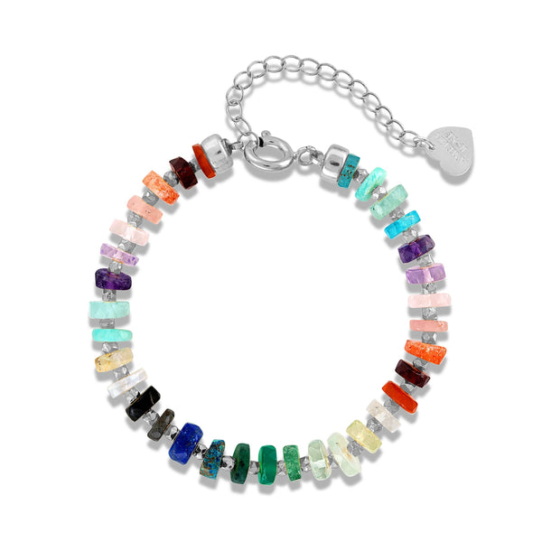 Amelia Rose Jewelry Rainbow Gemstone Heishi Bracelet: Gold Vermeil