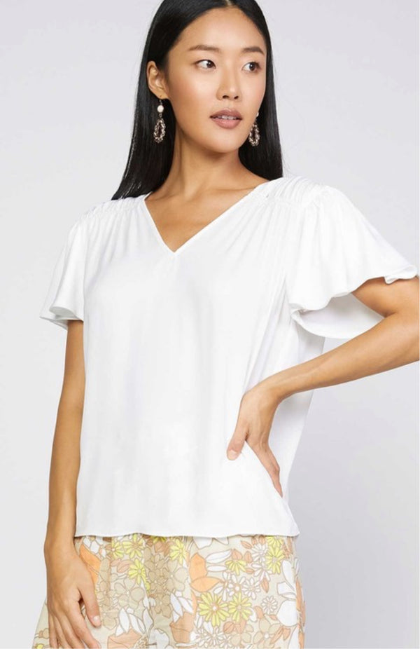 Current Air - White Flutter Sleeve Blouse
