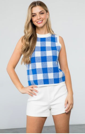 THML-Checkered Knit Sleeveless Top