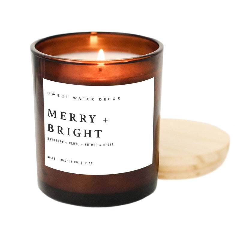 Sweet Water Decor - Merry and Bright Soy Candle - Amber Jar - 11 oz