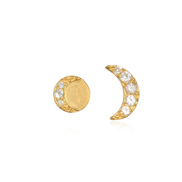 Satya Jewelry - White Topaz Gold Moon Stud Earrings