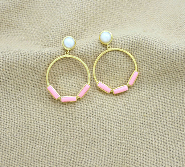 Pearl Hoop Earring Gold Silver 925 with Pink Opal