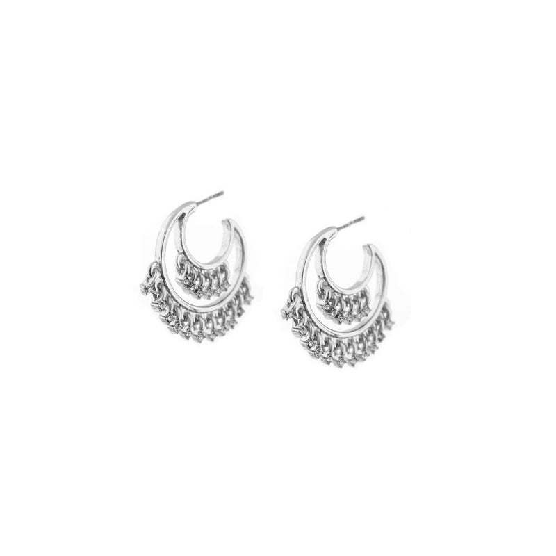 Marlyn Schiff - fringe double hoop earring: Silver