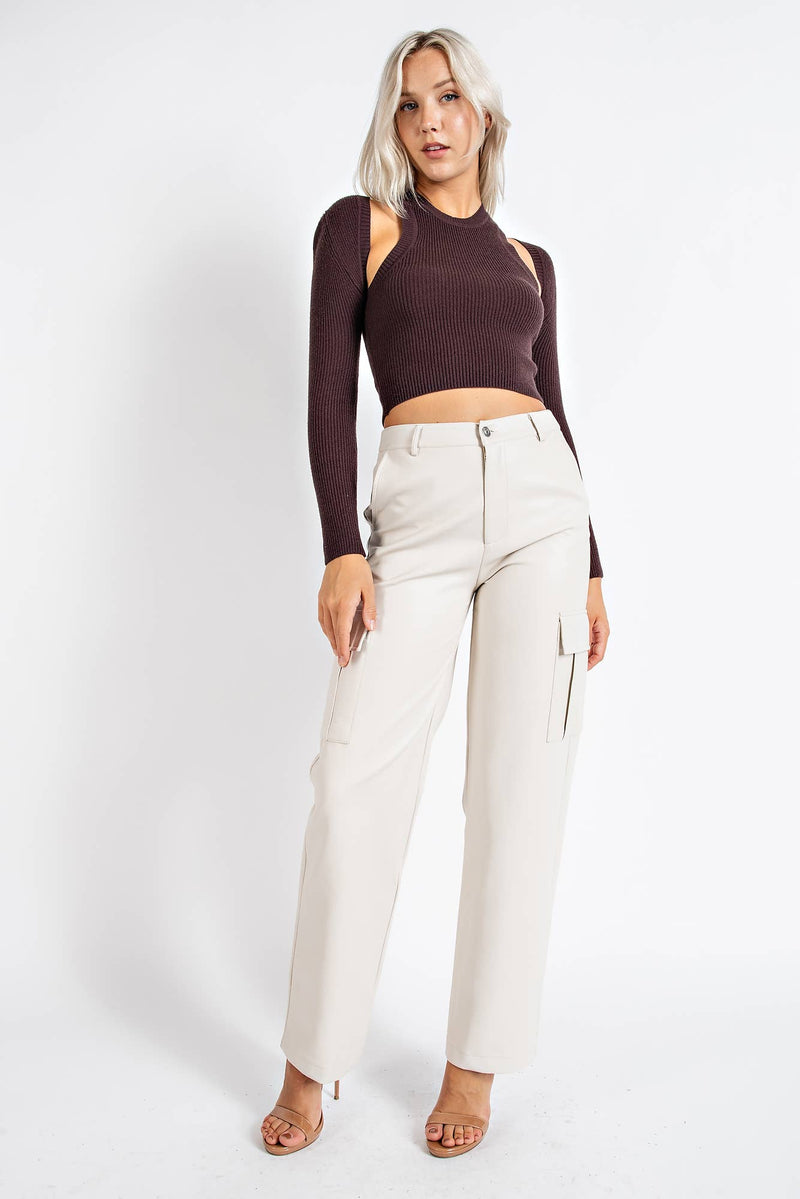 EDIT by NINE -FAUX LEATHER CARGO PANTS