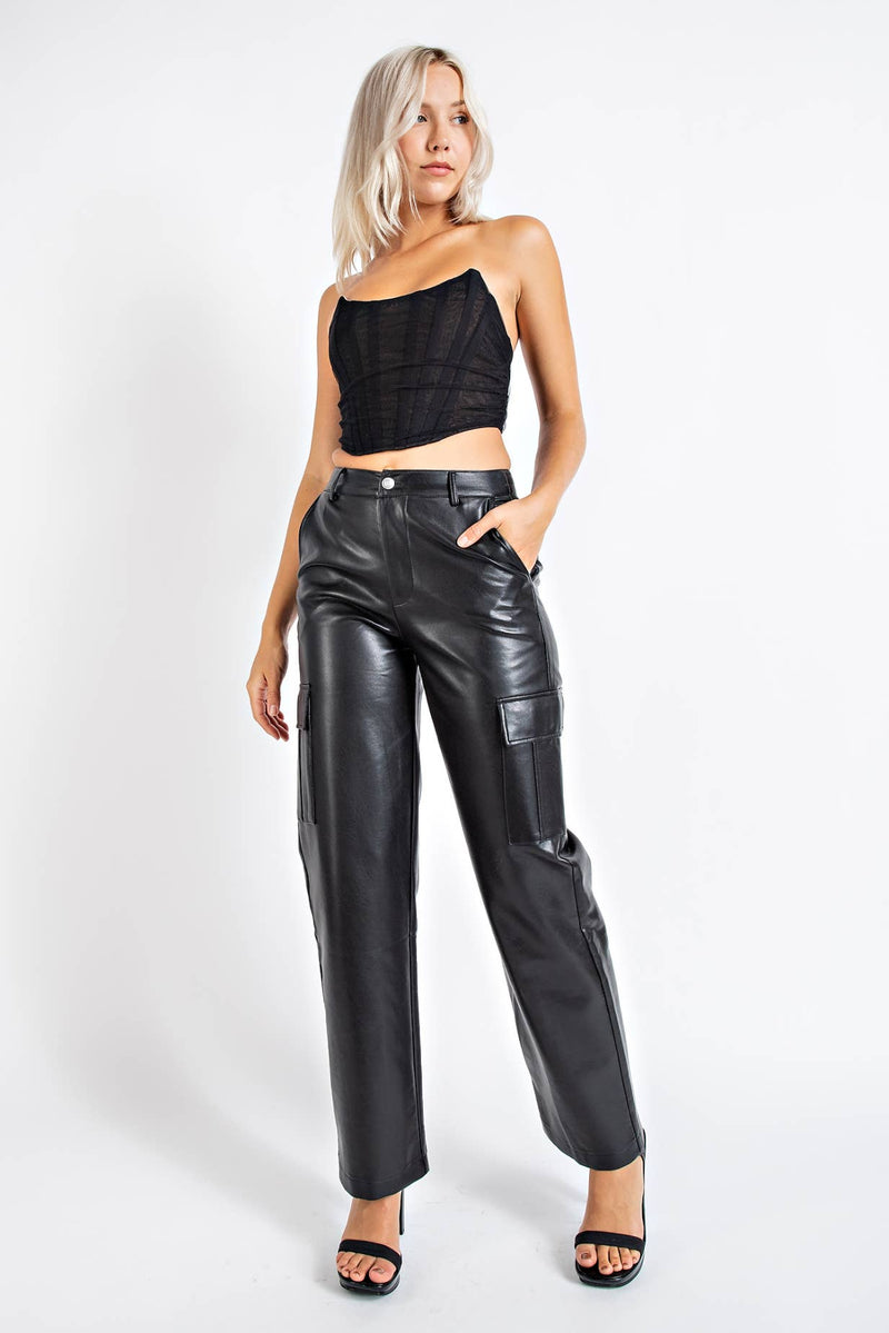 EDIT by NINE - FAUX LEATHER CARGO PANTS