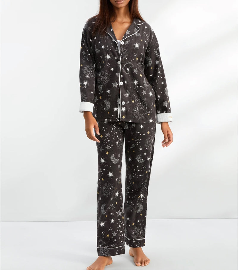 PJ SALVAGE -Long Sleeve Cotton Flannel Pajamas & Headband Set
