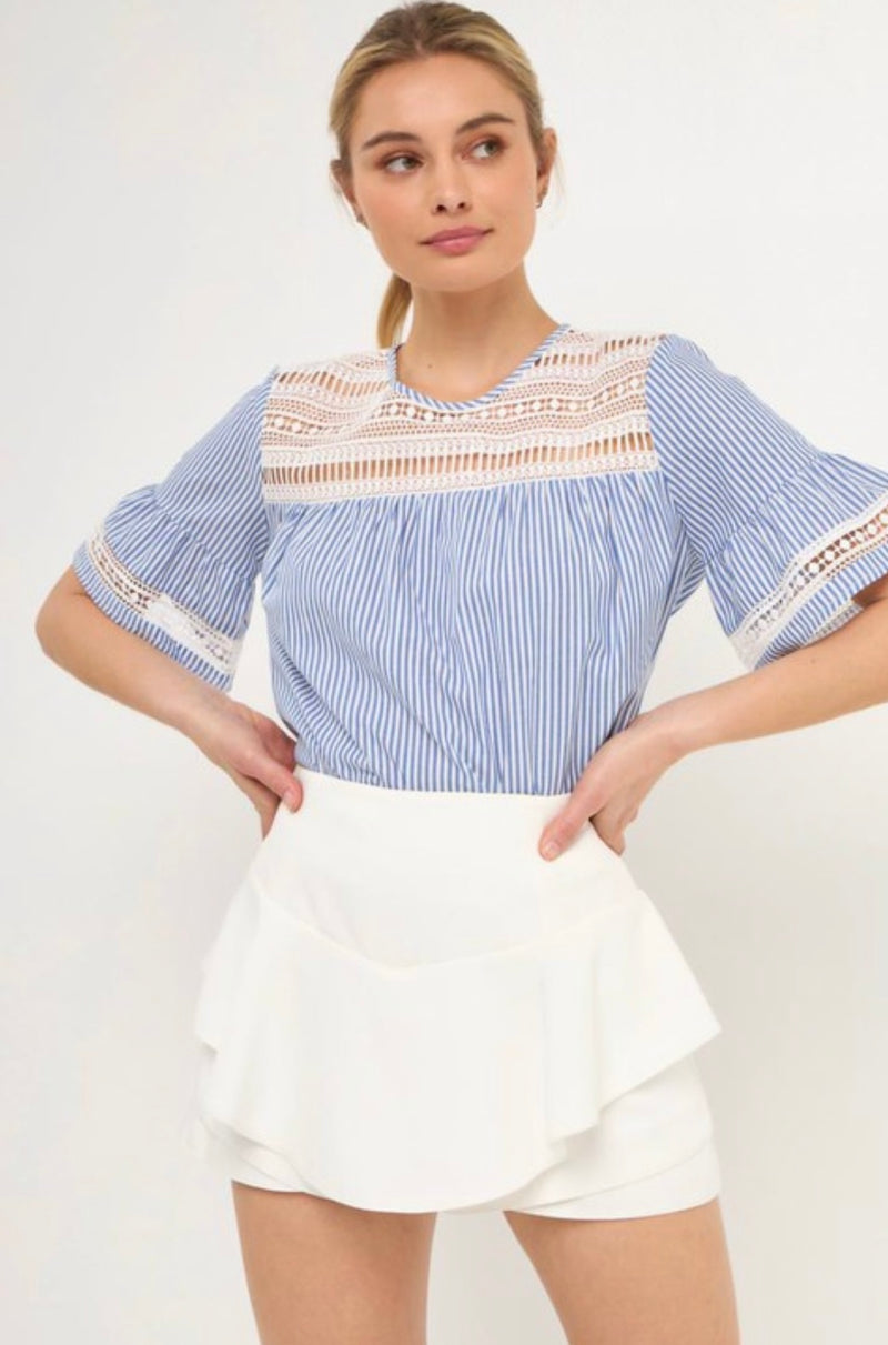 English factory-Lace Stripe Top