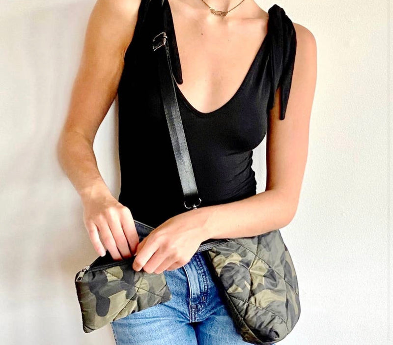 QUILTED CAMO CROSSBODY