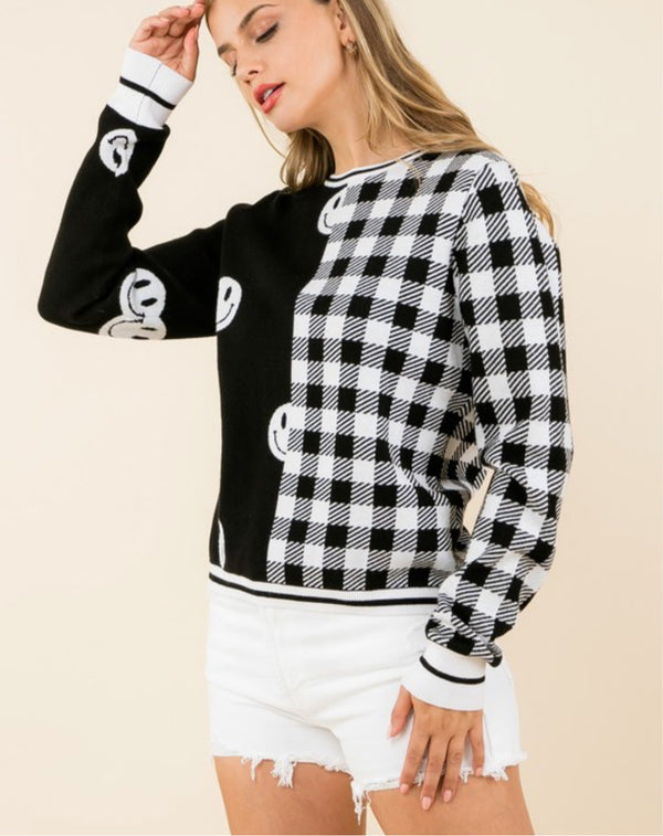 THML-Black & White Smiley/Checkered Sweater
