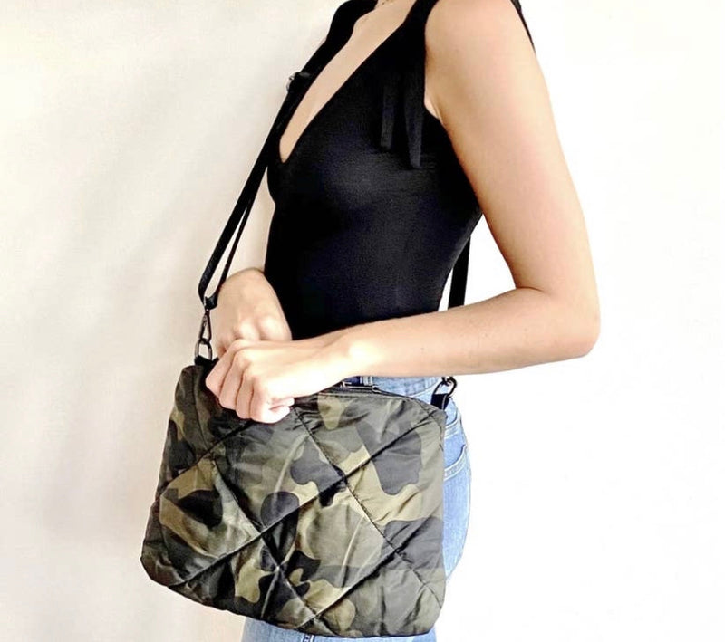 QUILTED CAMO CROSSBODY